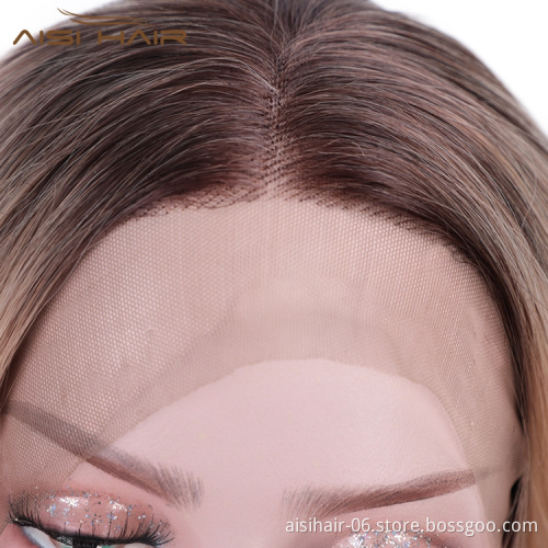 Ombre Wholesale For Black Women Cheap Fiber Wavy Pre Plucked Futura High Heat Resistant Lace Front Synthetic Hair Wigs